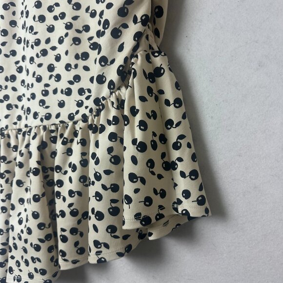 Maeve Anthropologie Flounced Skirt sz M Off White Ivory Black Cherry’s ruched - Picture 3 of 8